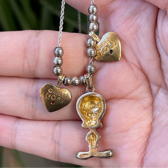 Rare Tweety bird & “TWUV YOU” gold plated sterling silver charm pendant & chain - Picture 5 of 6
